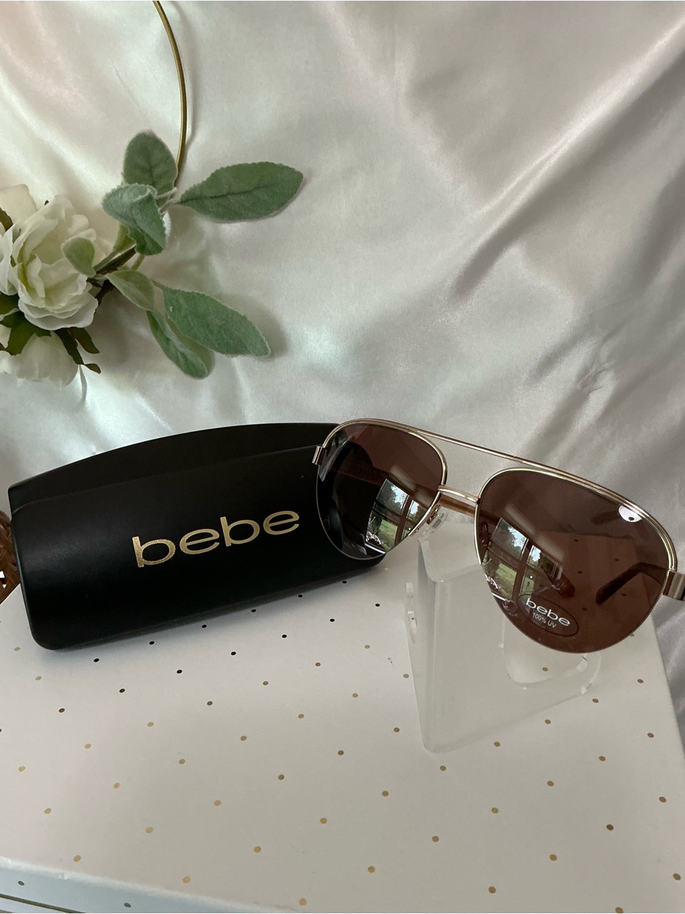 NWOT Bbebe Women's Brown Aviator Sunglasses BB7252 With Case